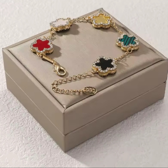 Fashion Jewelry Jewelry - Gold Multi-Color Flower Charm Bracelet